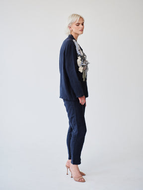 Women's Linen Suit in Navy with Trim | Sustainable | Fanfare