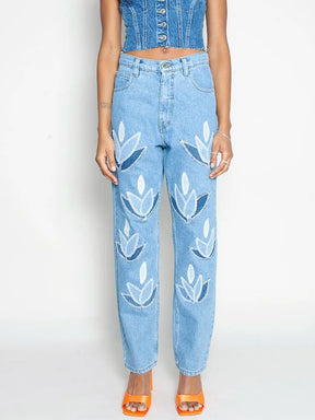 Women's High Waist Blue Jeans | Floral Embroidery | Sustainable | Fanfare