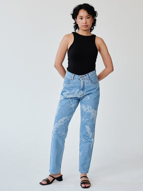 Women's High Waist Blue Jeans | Laser Print | Sustainable | Fanfare