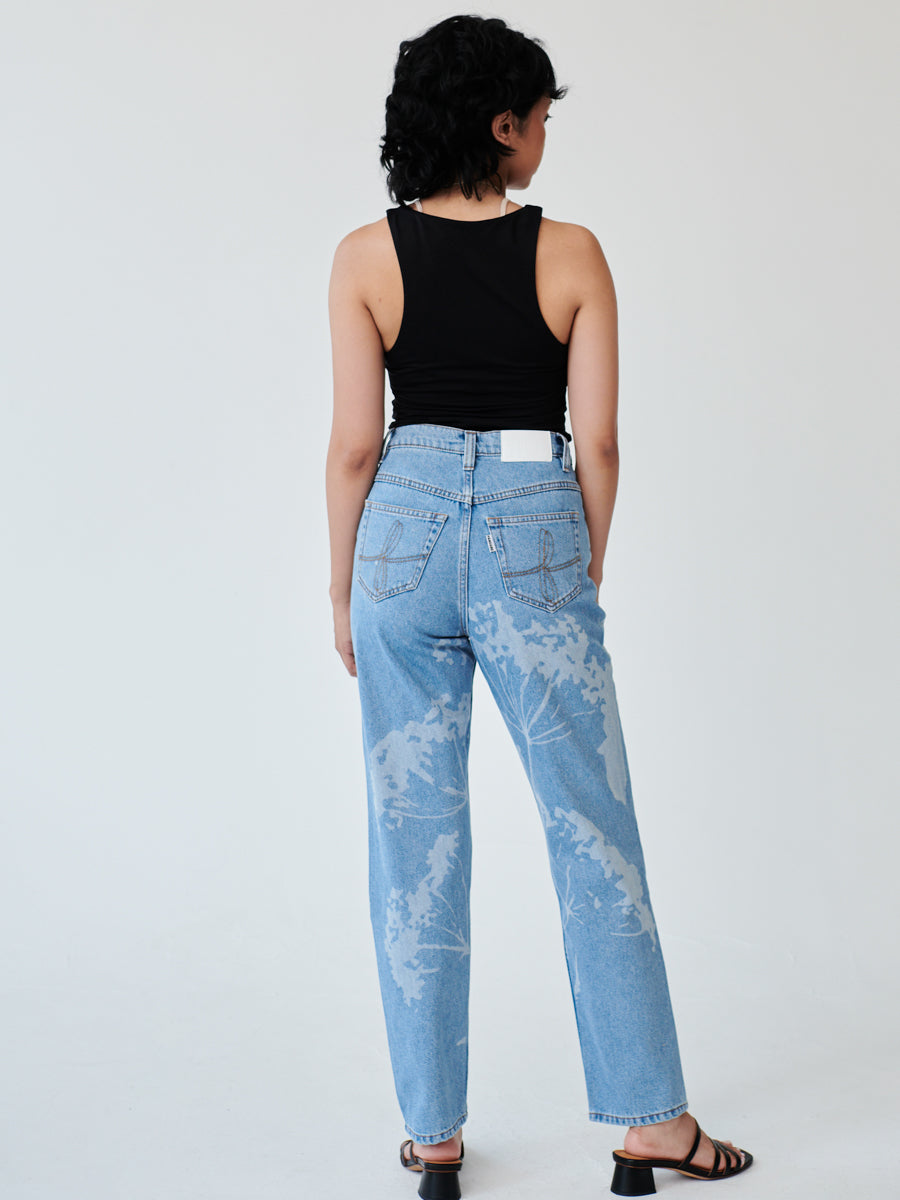 Women's High Waist Blue Jeans | Laser Print | Sustainable | Fanfare