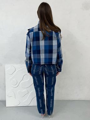 High Waisted Organic & Recycled Laser Fanfare Print Dark Blue Jeans