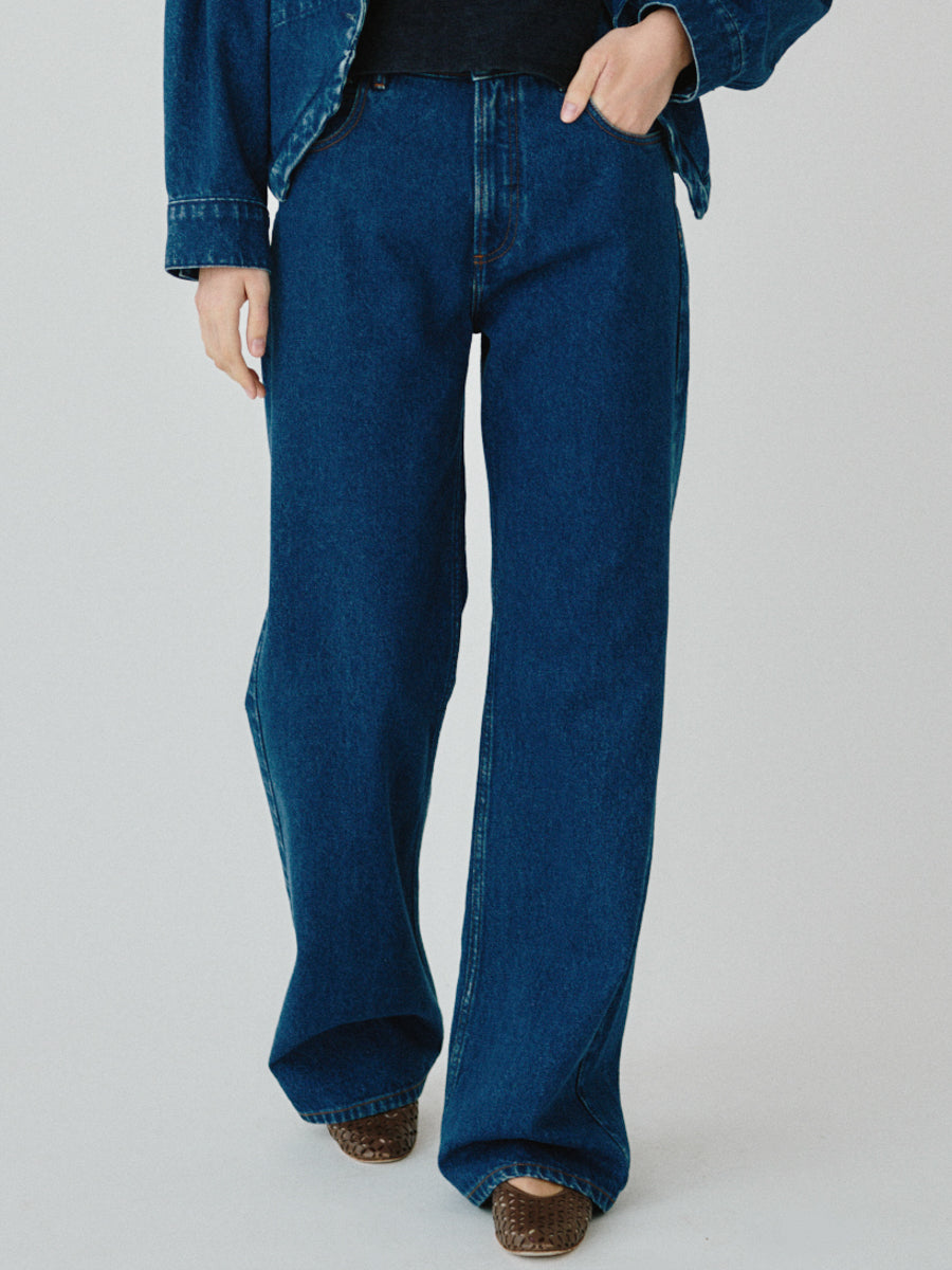 High Waisted Organic & Recycled Wide-Leg Dark Jeans
