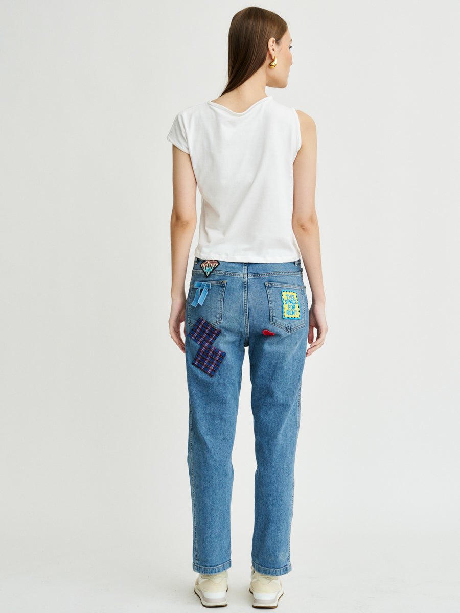 Women's Patchwork Blue Jeans | Sustainable | Owen | Fanfare