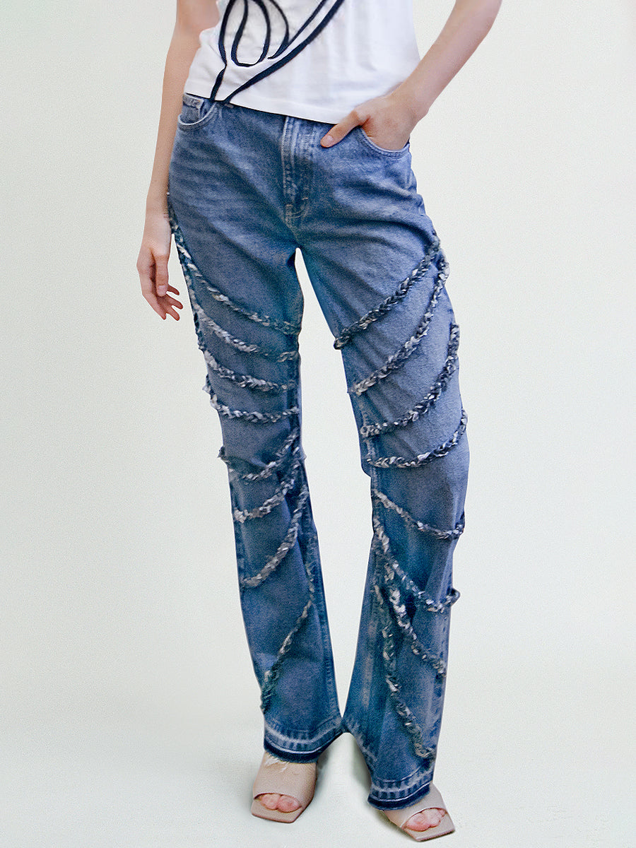 Women's Braided Blue Jeans | Upcycled & Sustainable | Fanfare