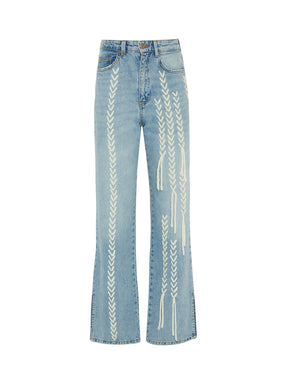 Women's High-Waist Blue Jeans with White Thread | Sustainable | Fanfare