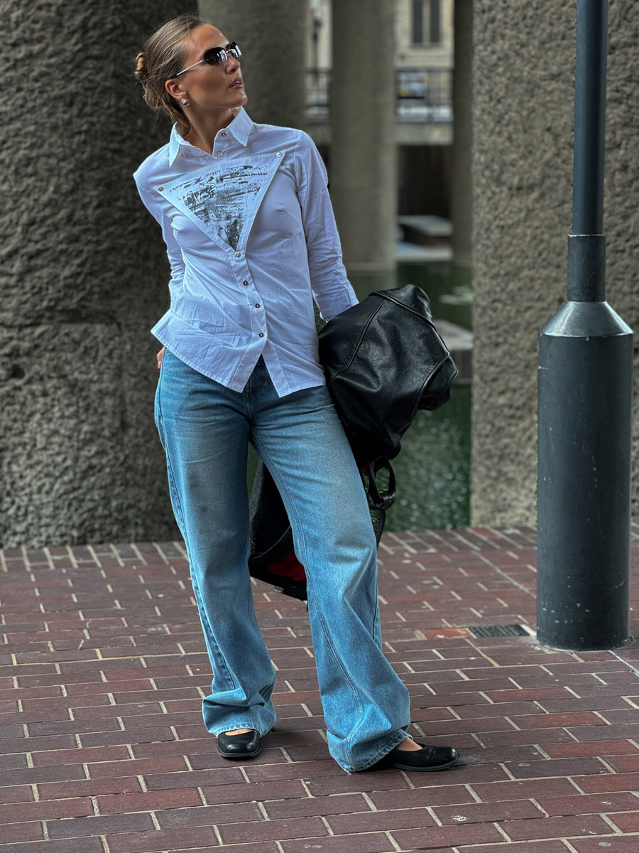 Slim Fit Shirt White With Detachable Triangle