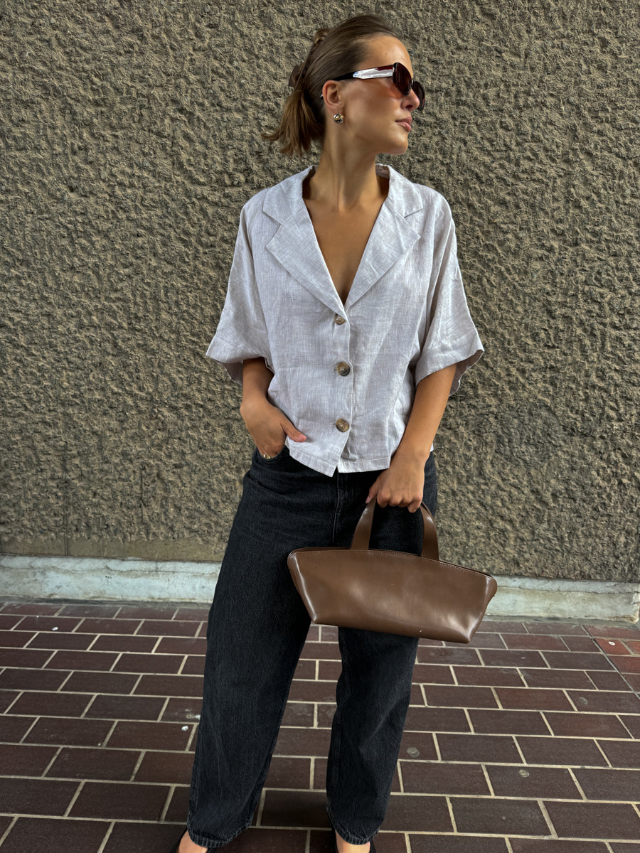 Cool-toned Grey Linen Button Up Shirt - Size 10