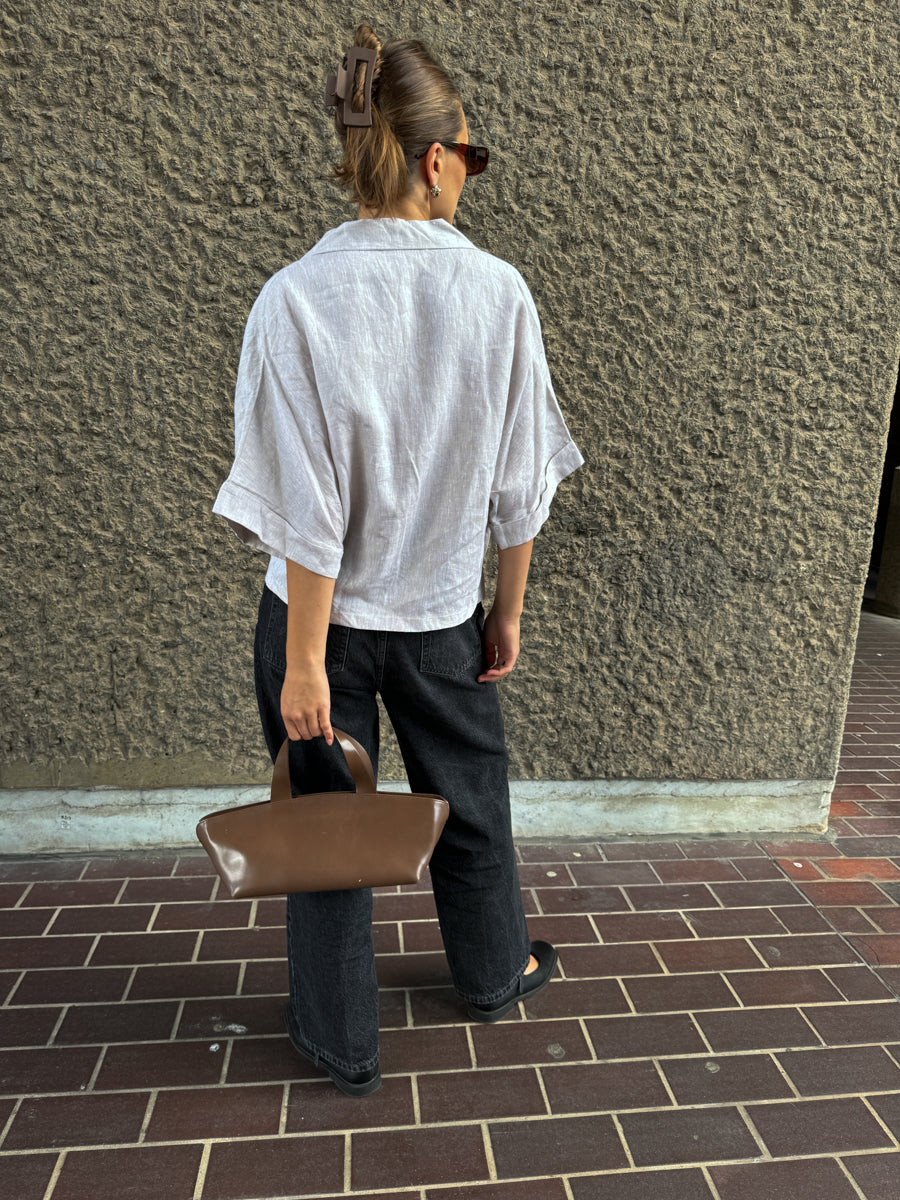 Cool-toned Grey Linen Button Up Shirt - Size 10