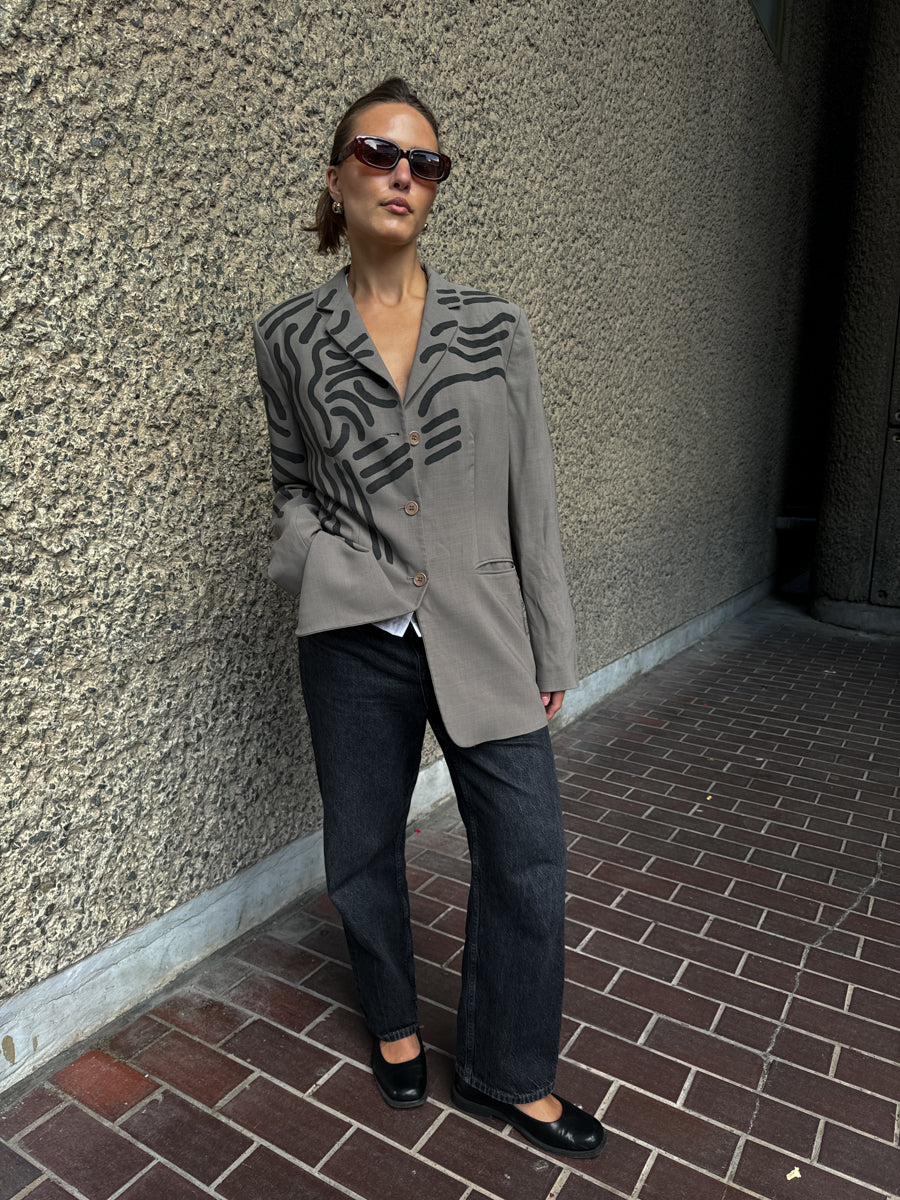 Upcycled Vintage Painted Grey Jacket - Size 10