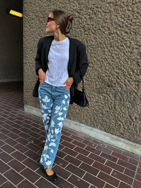 High Waisted Upcycled White Petal Jeans