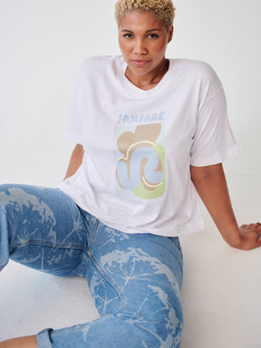 Women's White Organic Cotton Print T-Shirt | Sustainable | Fanfare