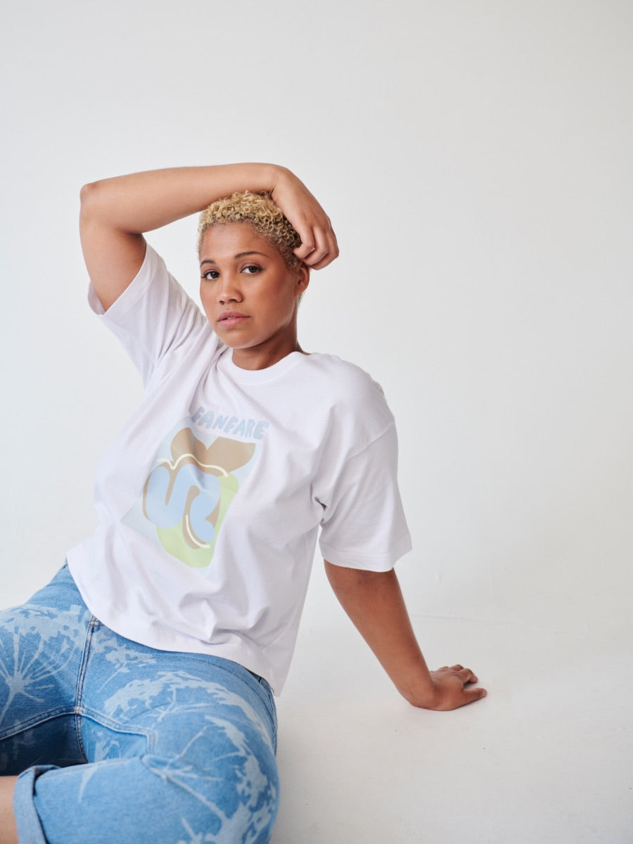 Women's White Organic Cotton Print T-Shirt | Sustainable | Fanfare