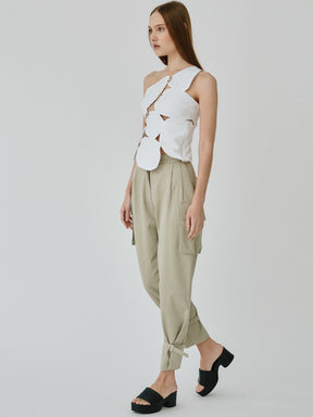 Organic Cotton Utility Cargo Pant With Buckles In Beige