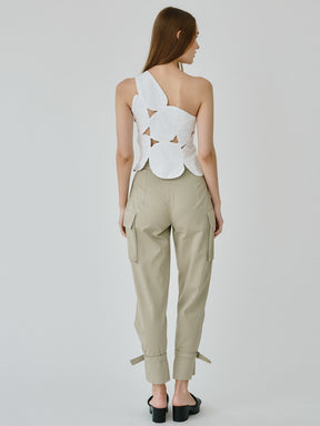 Organic Cotton Utility Cargo Pant With Buckles In Beige