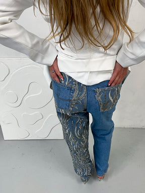 Rita High Waisted Organic Mom Fit Sparkle Jeans Silver