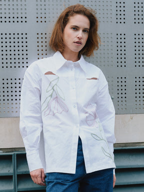 Women's White Floral Button Up Shirt | Seeing Eye | Fanfare