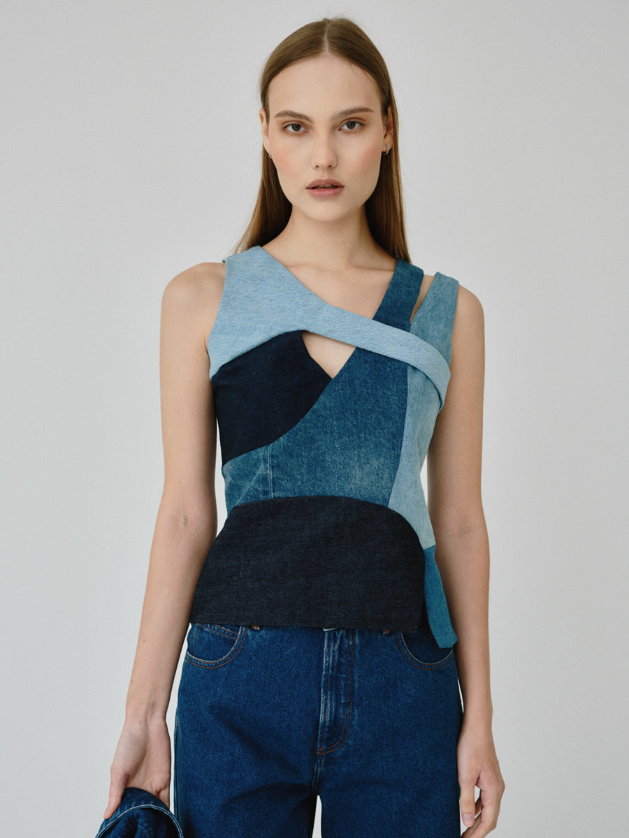 Women's Asymmetrical Upcycled Denim Top | Stella | Fanfare