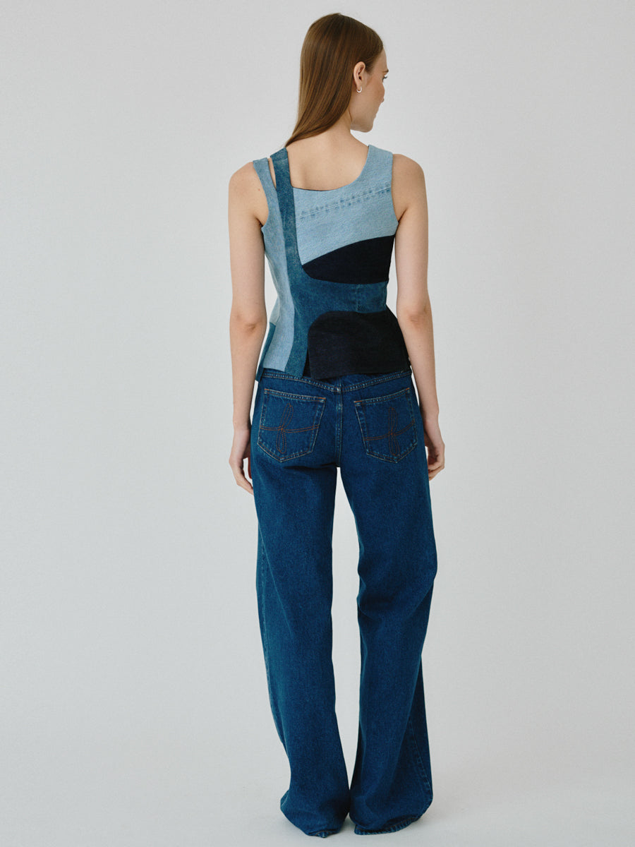 Women's Asymmetrical Upcycled Denim Top | Stella | Fanfare