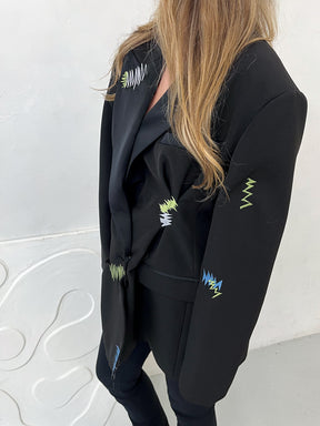 Tya Embroidery Upcycled Blazer Black