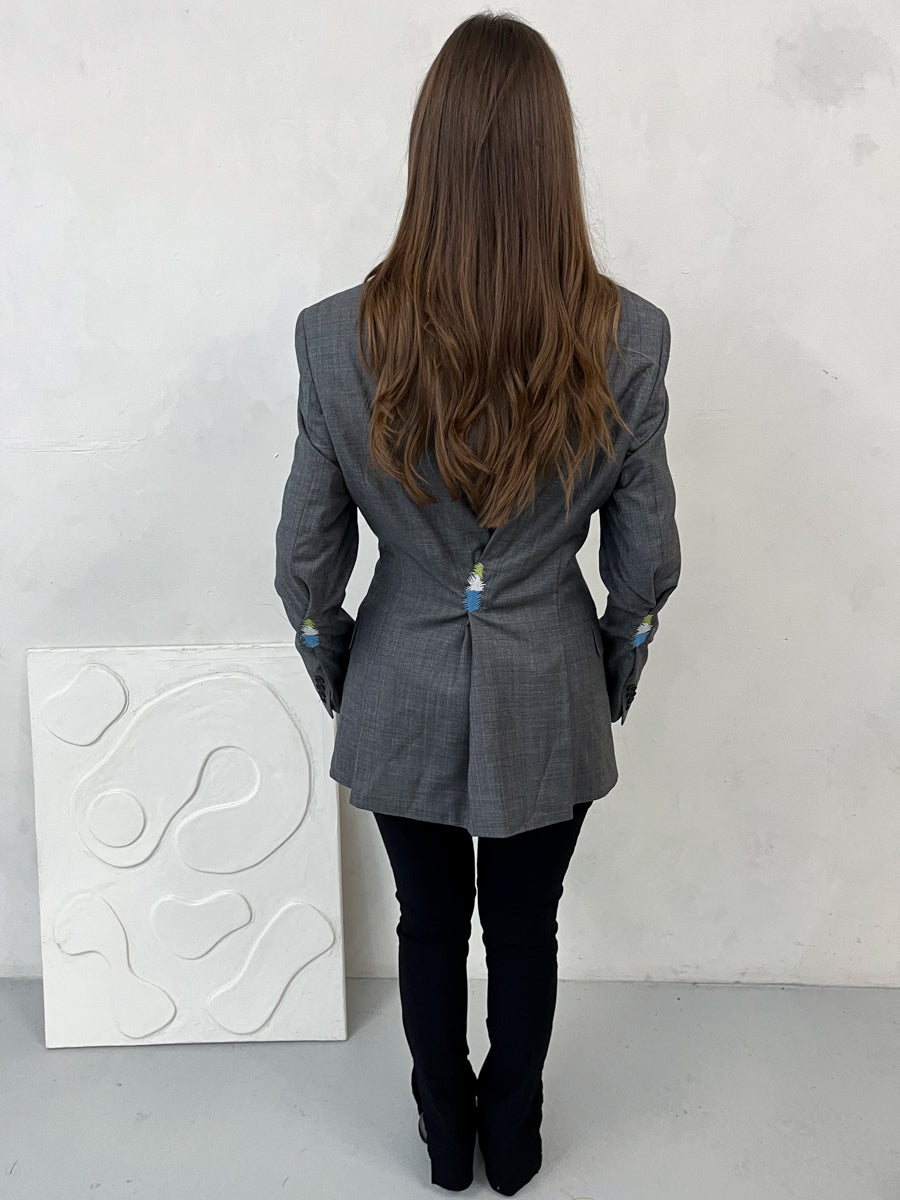 Una Embroidery Upcycled Grey Blazer