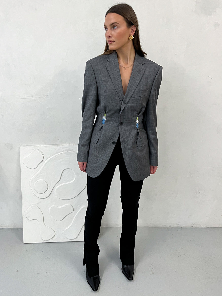 Una Embroidery Upcycled Grey Blazer