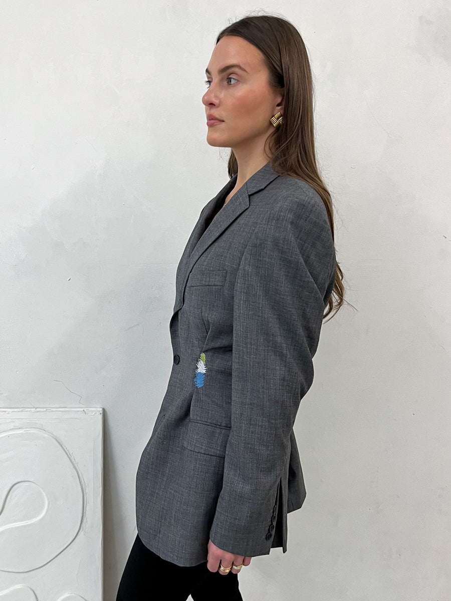 Una Embroidery Upcycled Grey Blazer