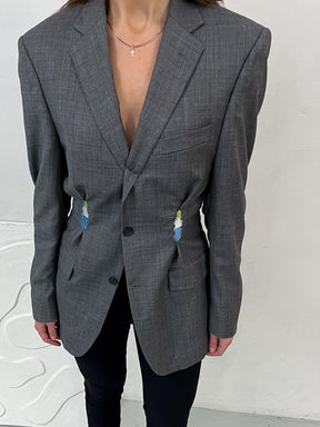 Una Embroidery Upcycled Grey Blazer