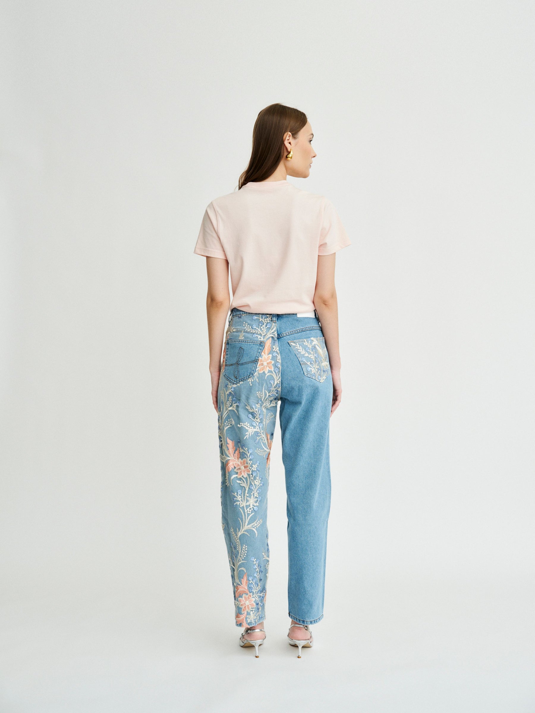 Delia Floral High Waisted Organic Mom Fit Embroidered Jeans