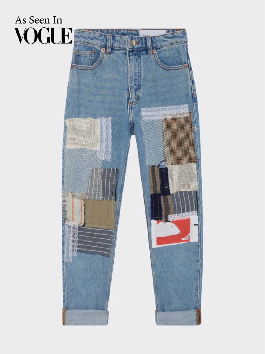 High Waisted Recycled Fully Patchwork Jeans, Blue Denim made by Fanfare Label