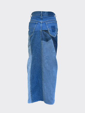 Embrace sustainability with our new upcycled denim maxi skirt. Crafted with love and a commitment to the environment, each skirt tells a unique story while reducing fashion waste.Embrace sustainability with our new upcycled denim maxi skirt. Crafted with love and a commitment to the environment, each skirt tells a unique story while reducing fashion waste.