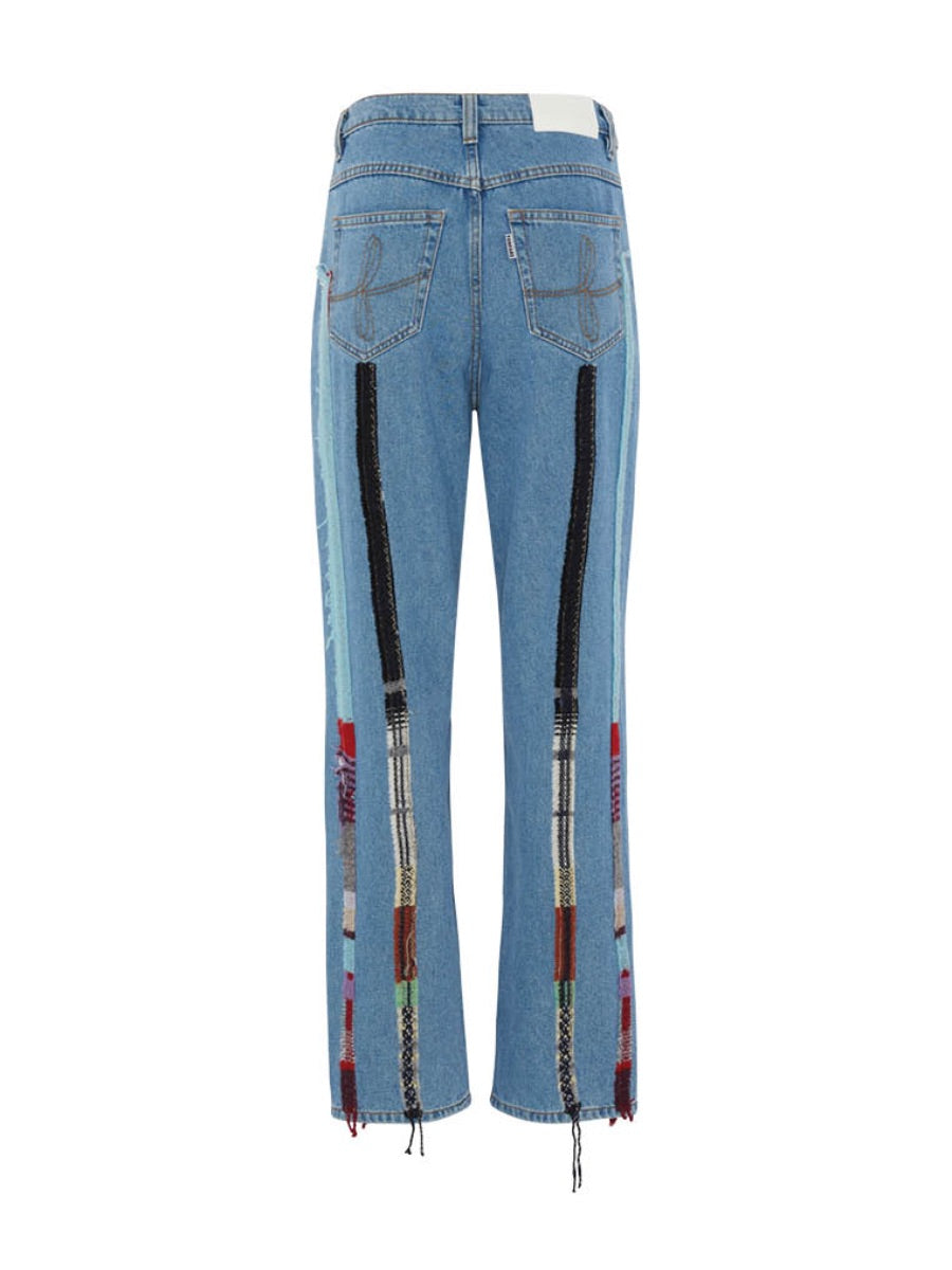 High Waisted Organic & Recycled Stripe Wool Blue Jeans