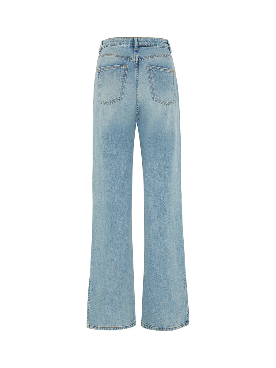 Women's High-Waist Blue Jeans with White Thread | Sustainable | Fanfare