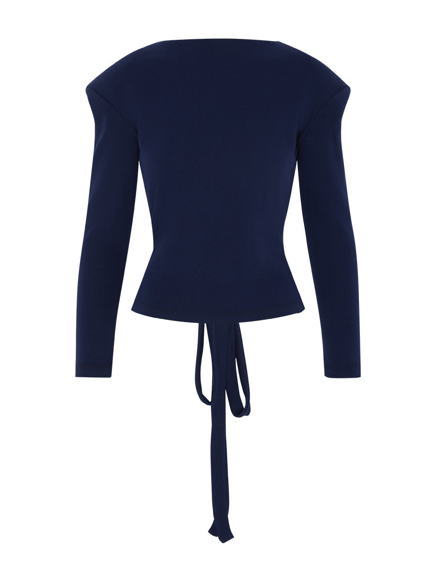 Women's Navy Top With Shoulder Pads | Organic Cotton | Fanfare