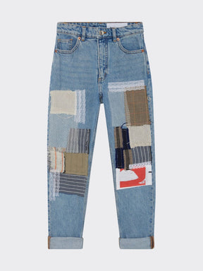 High Waisted Recycled Fully Patchwork Jeans, Blue Denim made by Fanfare Label