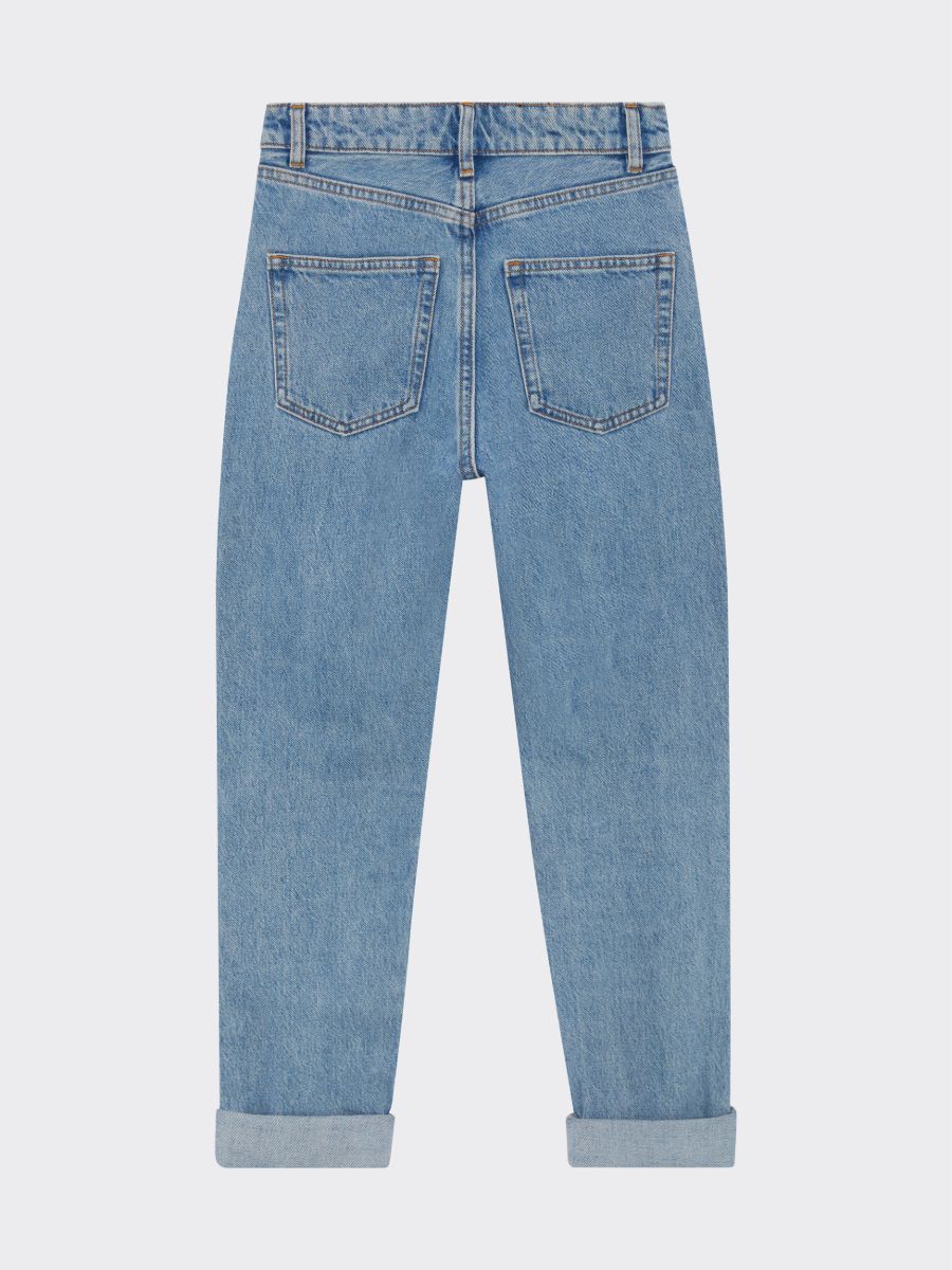 Patchworked Front (Thigh to Knee) Jeans in Blue Denim