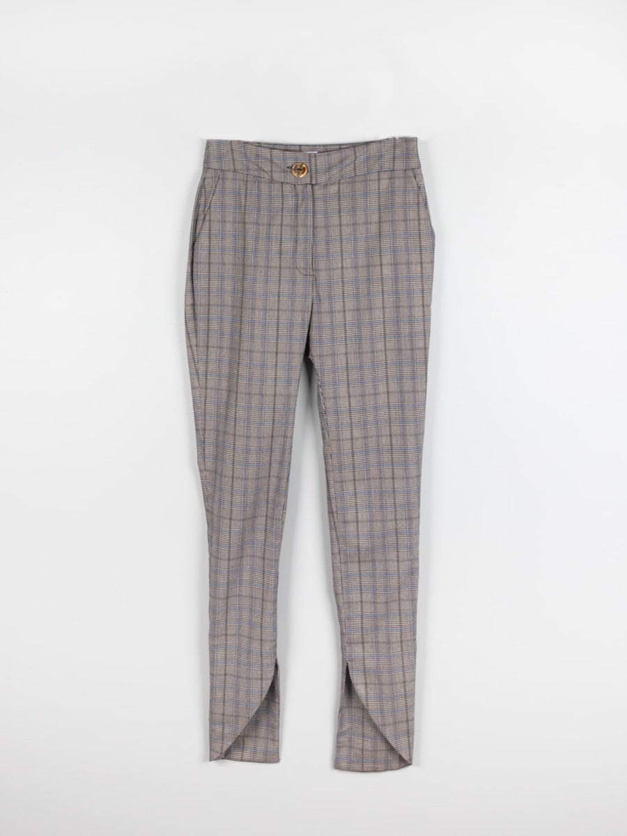 Check skinny suit trouser with ankle cut away detailing, high waisted and made from cotton. Designed & made in the UK by sustainable clothing brand Fanfare