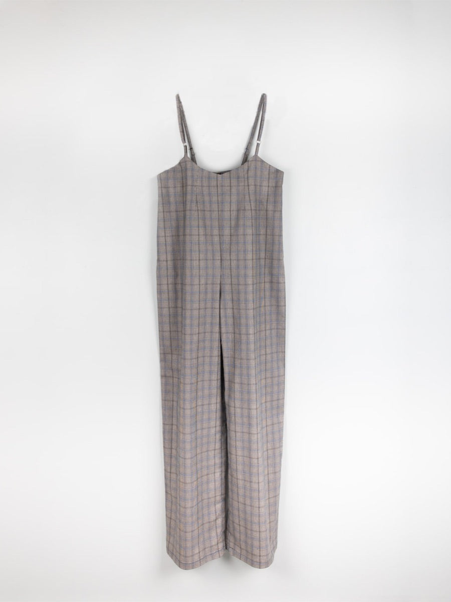 Check Wide Leg Jumpsuit with adjustable straps, sustainably made by Fanfare Label 