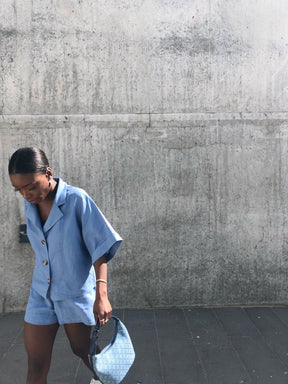 Women's Linen Shirt & Shorts Co-Ord Set in Blue | Fanfare