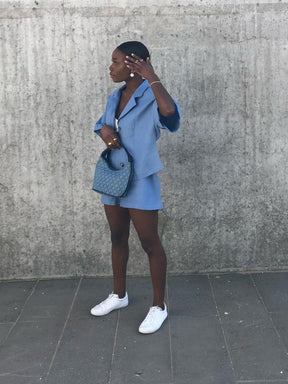 Women's Linen Shirt & Shorts Co-Ord Set in Blue | Fanfare