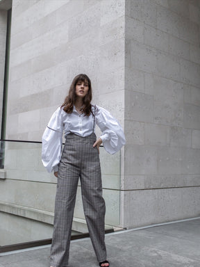Check Wide Leg Jumpsuit with adjustable straps, sustainably made by Fanfare Label 