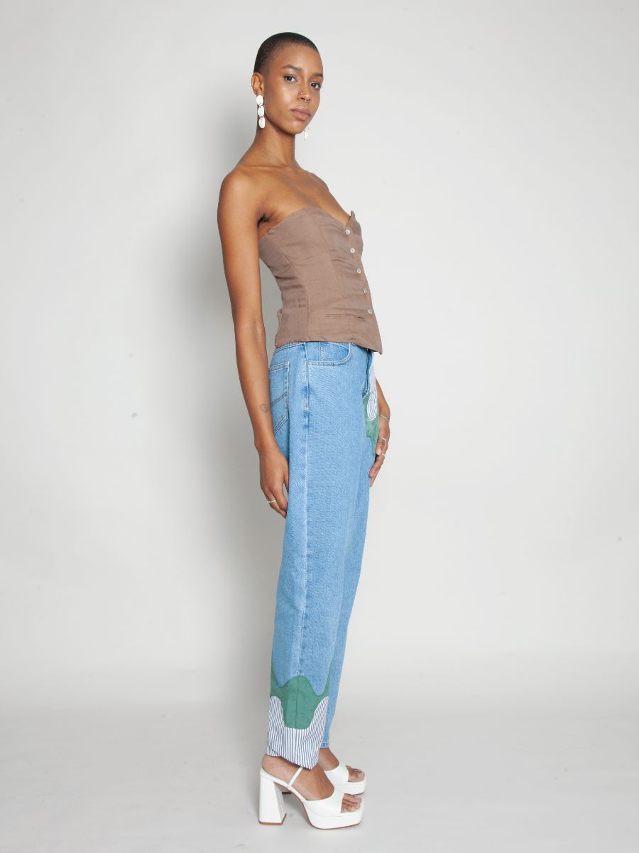 High Waisted Organic & Recycled Melt Patch Blue Jeans