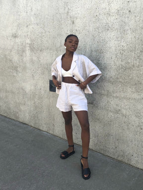 Women's Linen Shirt & Shorts Co-ord Set in Beige | Sustainable | Fanfare