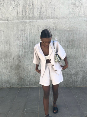 Women's Linen Shirt & Shorts Co-ord Set in Beige | Sustainable | Fanfare