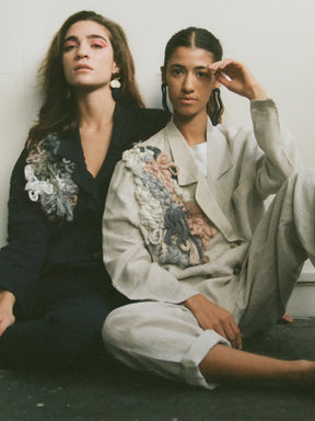 Women's Linen Suit in Beige with Trim | Sustainable | Fanfare