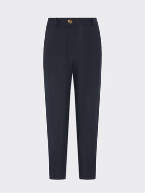 Women's Linen Suit Trousers in Navy with Trim | Sustainable | Fanfare