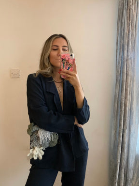 Women's Linen Suit Trousers in Navy with Trim | Sustainable | Fanfare