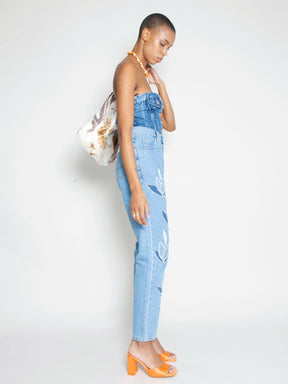Women's High Waist Blue Jeans | Floral Embroidery | Sustainable | Fanfare