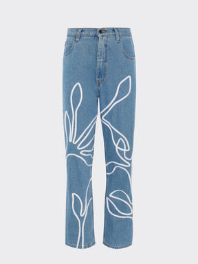 Women's High Waist Blue Jeans | Floral Trim | Sustainable|  Fanfare