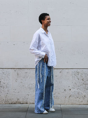 Women's High-Waist Blue Jeans with White Thread | Sustainable | Fanfare