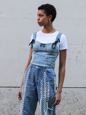 Women's High-Waist Blue Jeans with White Thread | Sustainable | Fanfare